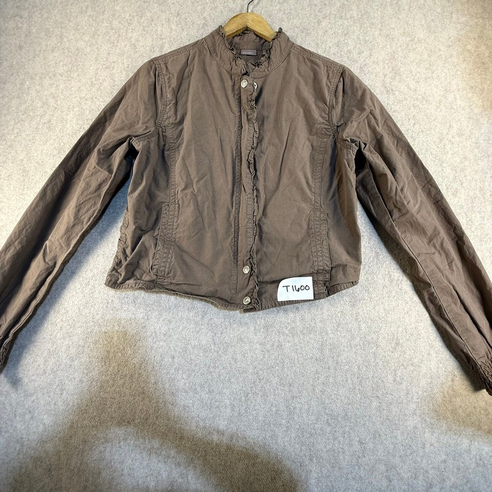 Halogen Brown Ruffle Trim‎ Snap Front Lightweight Jacket Womens Large L T1600